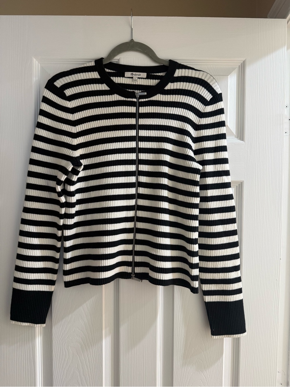 Madewell Black & White Striped Zip Cardigan